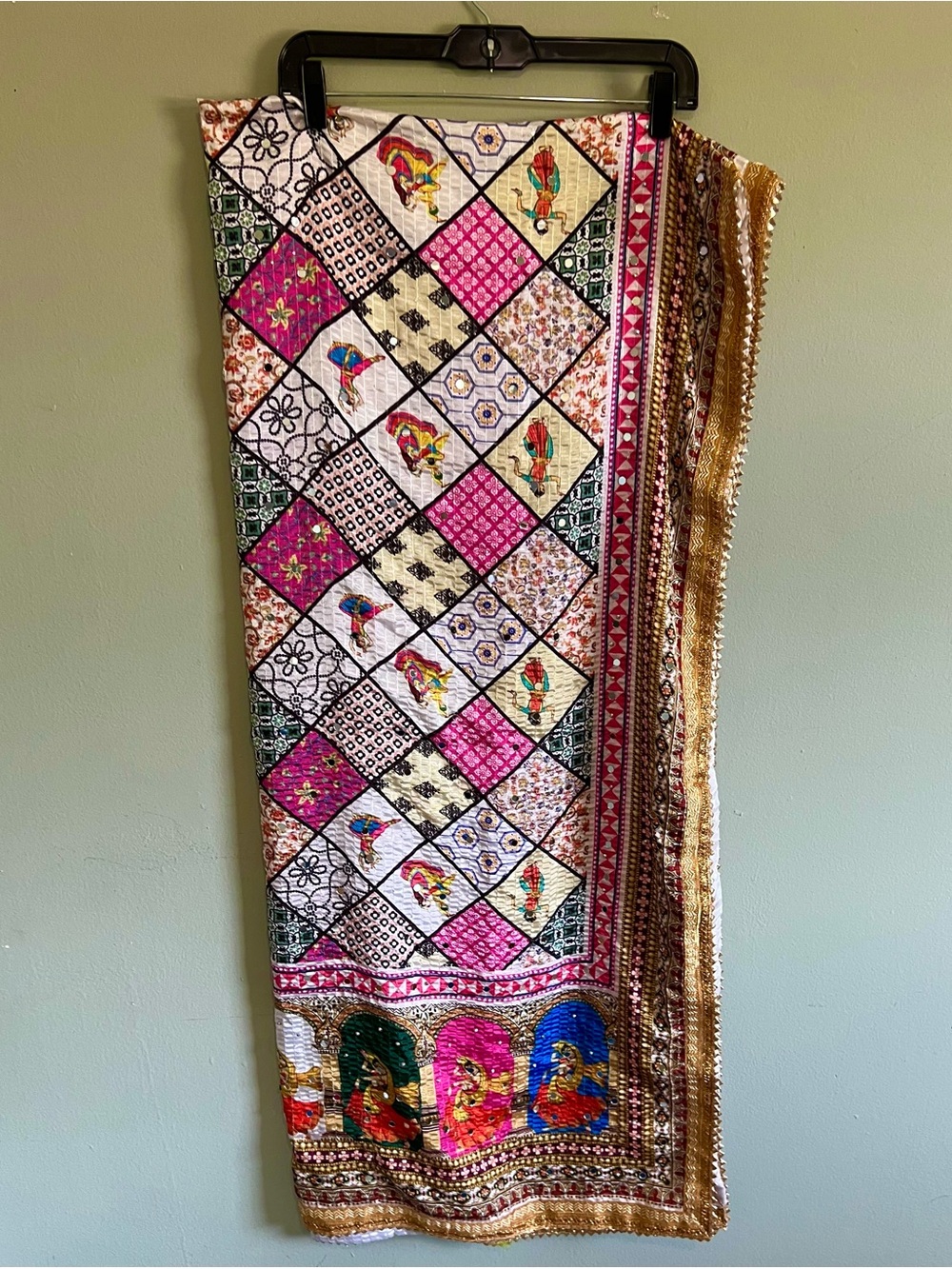 Handcrafted Multicolor with mirror and Sequin work with Gold Trim duptta
